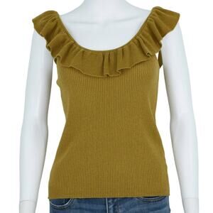 Madewell Women's Olive Green Ruffled Scoop Neck Sleeveless Sweater Size Small
